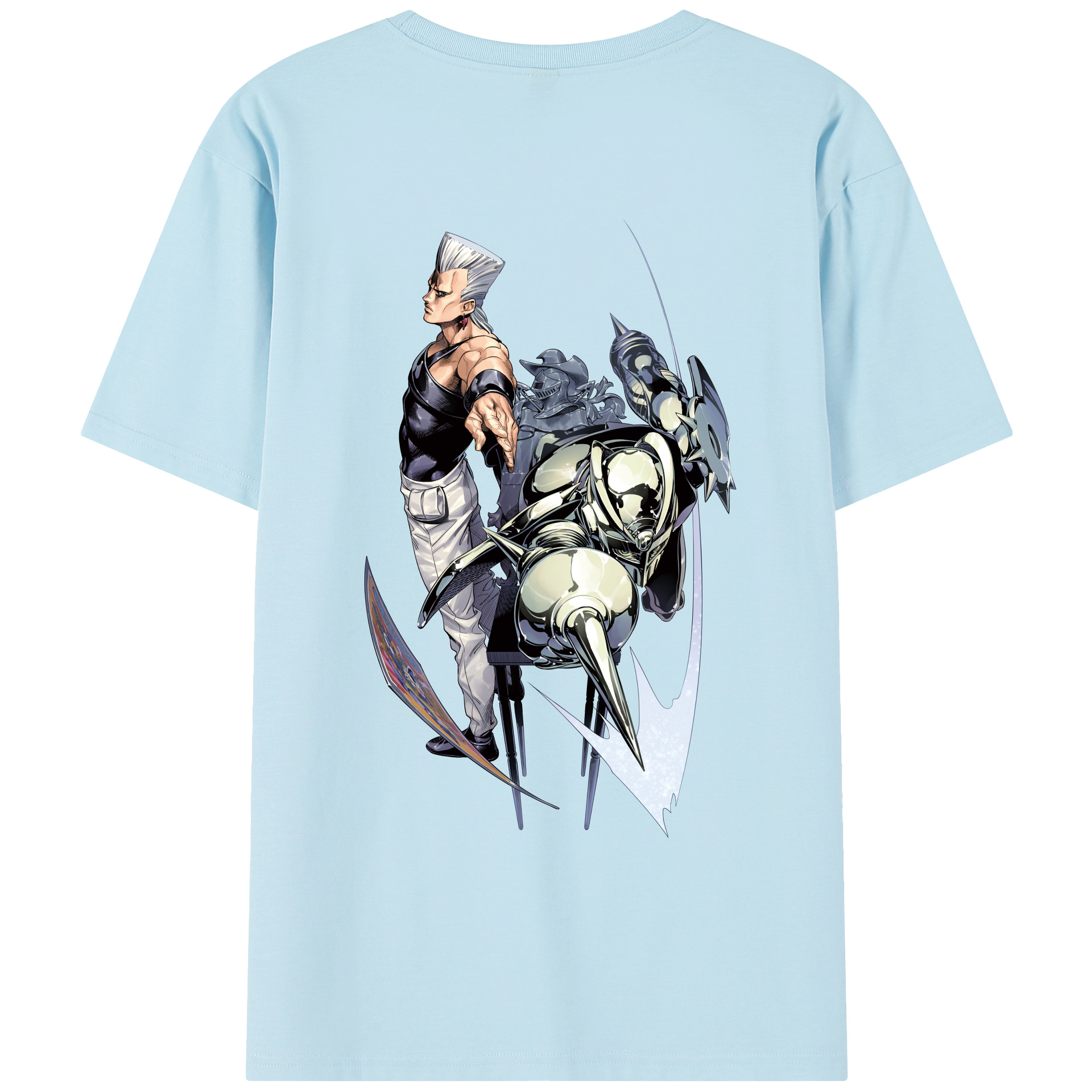 （画像用） ジョジョの奇妙な冒険 ジャン＝ピエール?ポルナレフ JoJo's Bizarre Adventure Jan Pierre Polnareff 綿100％半袖Tシャツ（背面プリント）